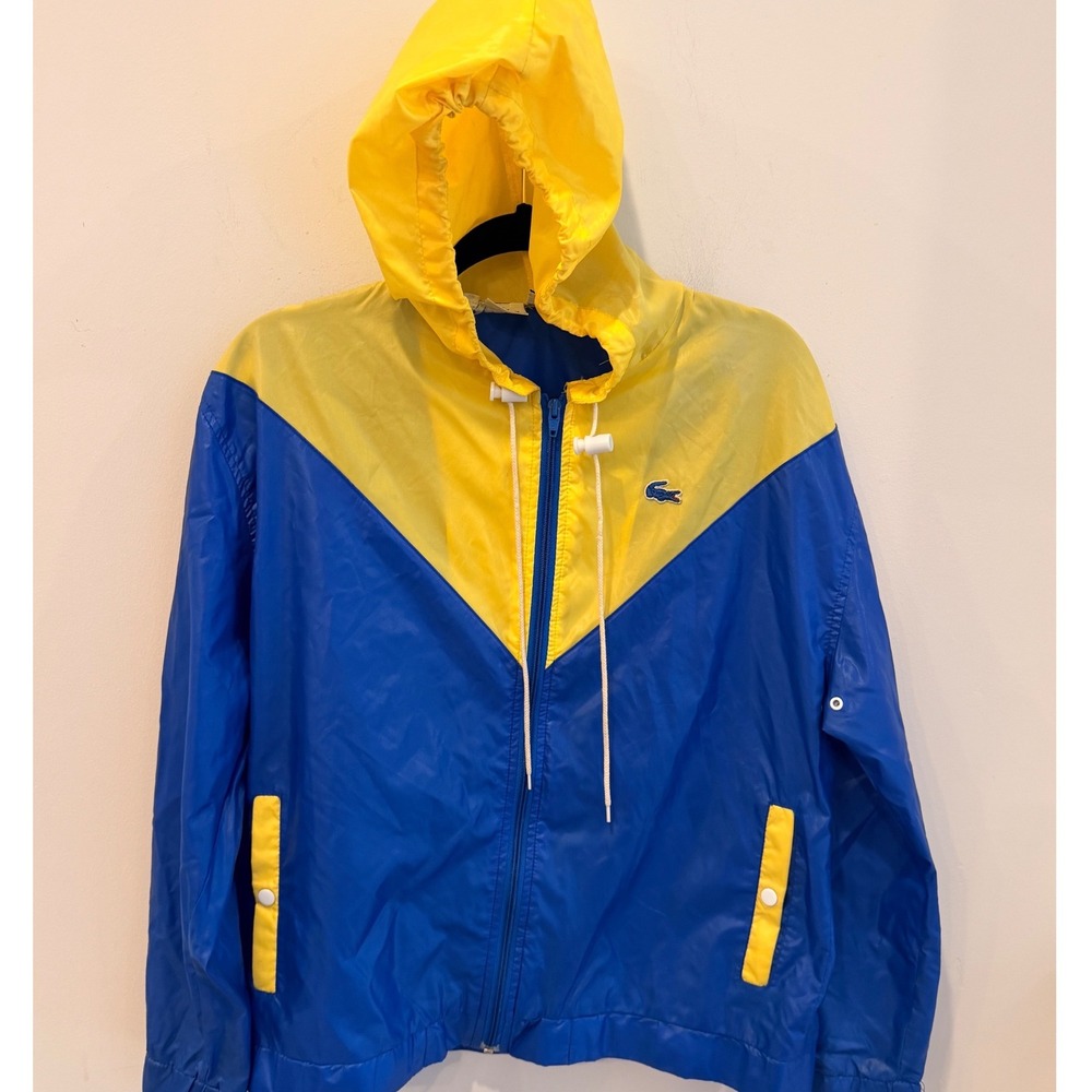 Vintage Izod Lacoste Windbreaker Jacket Blue Yellow Colorblock Hooded Womens M